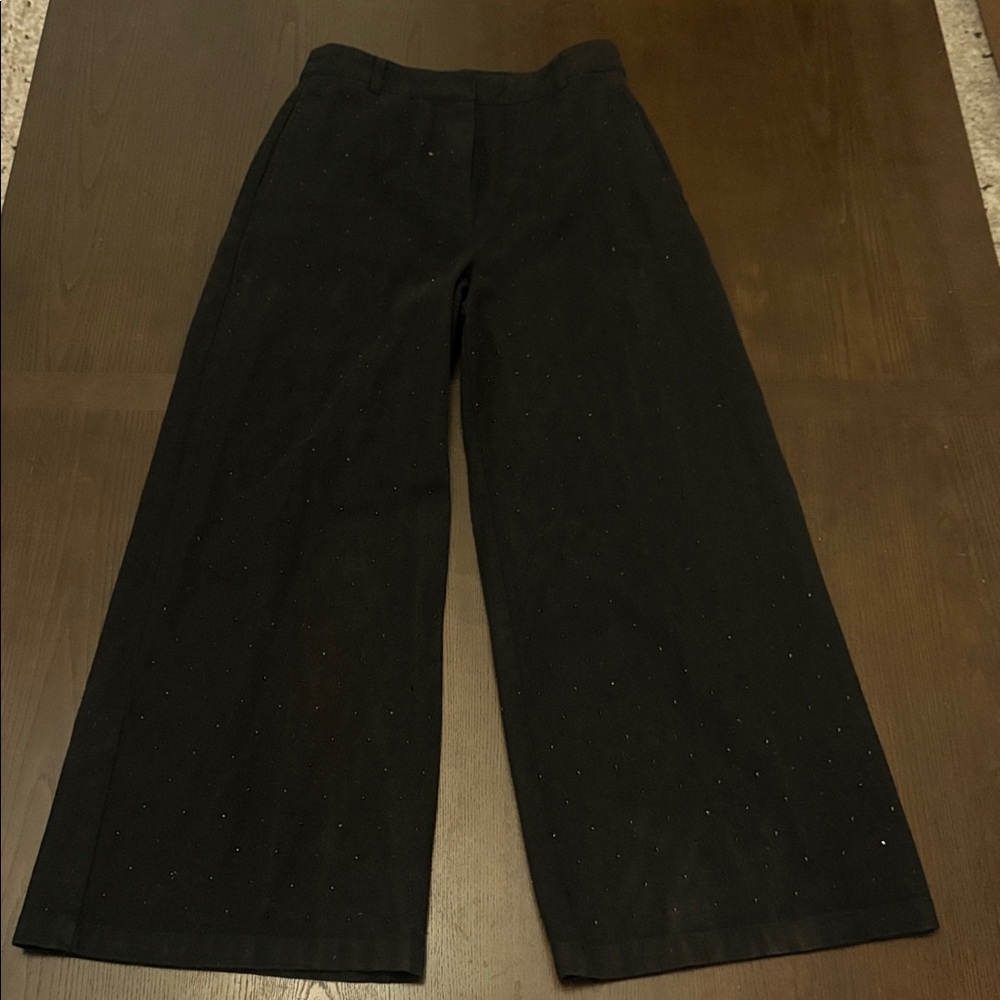 House of Harlow 1960 Black Wide Leg Trousers with Subtle Black Rhinestones